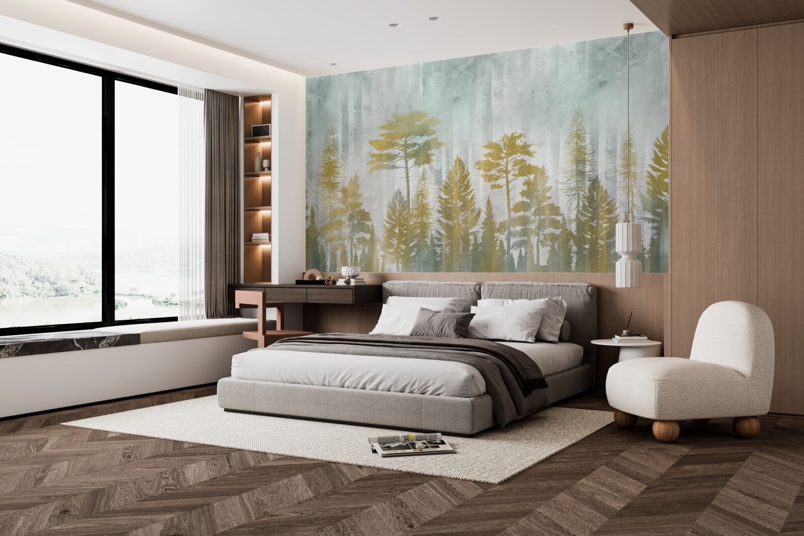 Fotobehang herfst in het bos gehuld in mist