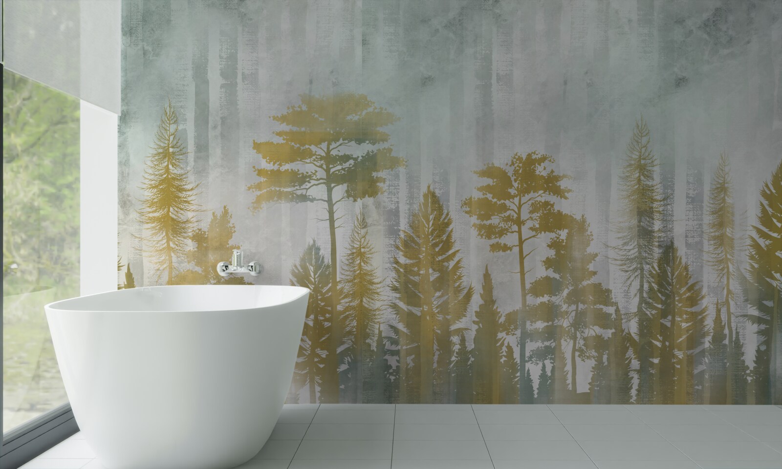 Fotobehang herfst in het bos gehuld in mist