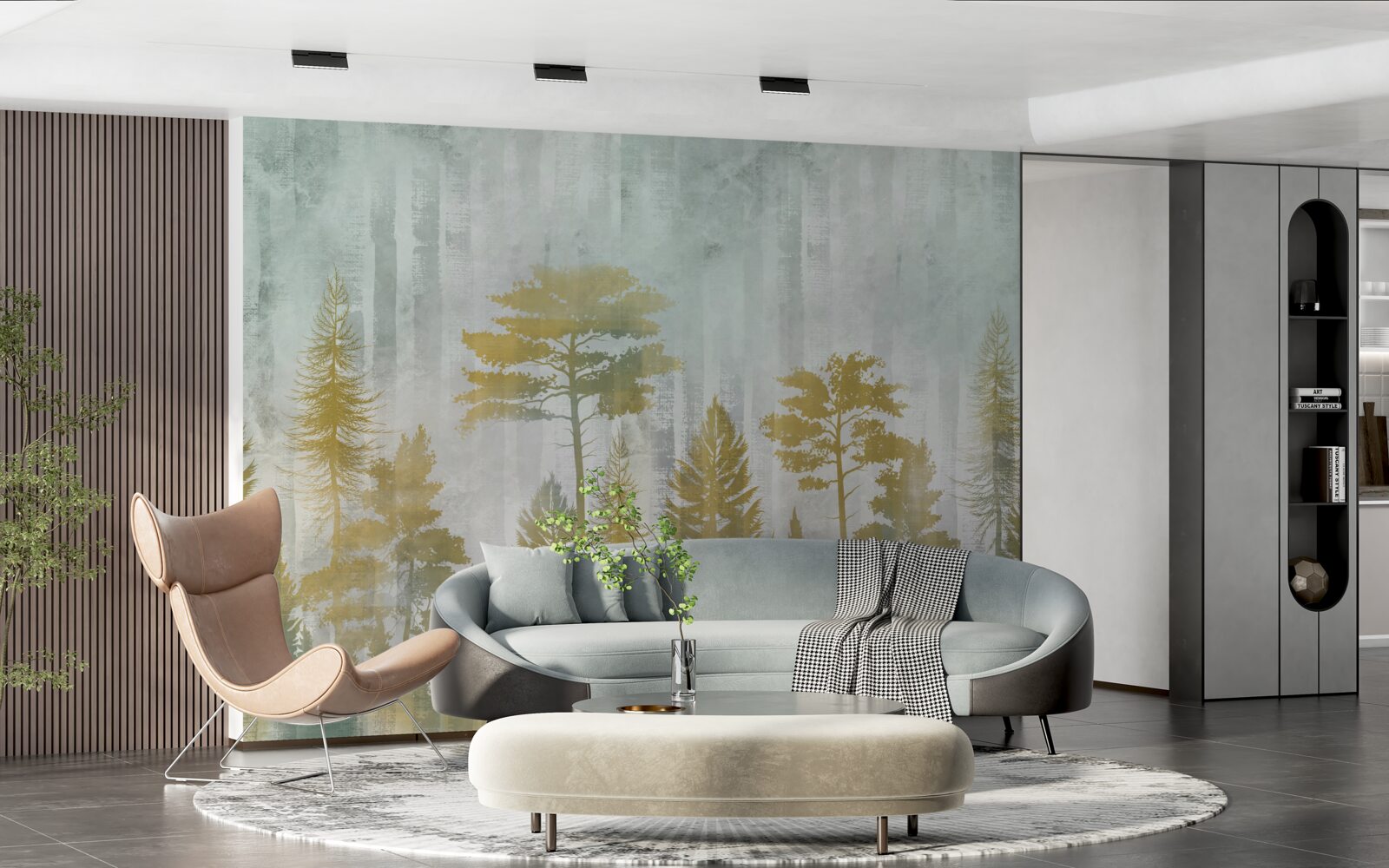 Fotobehang herfst in het bos gehuld in mist