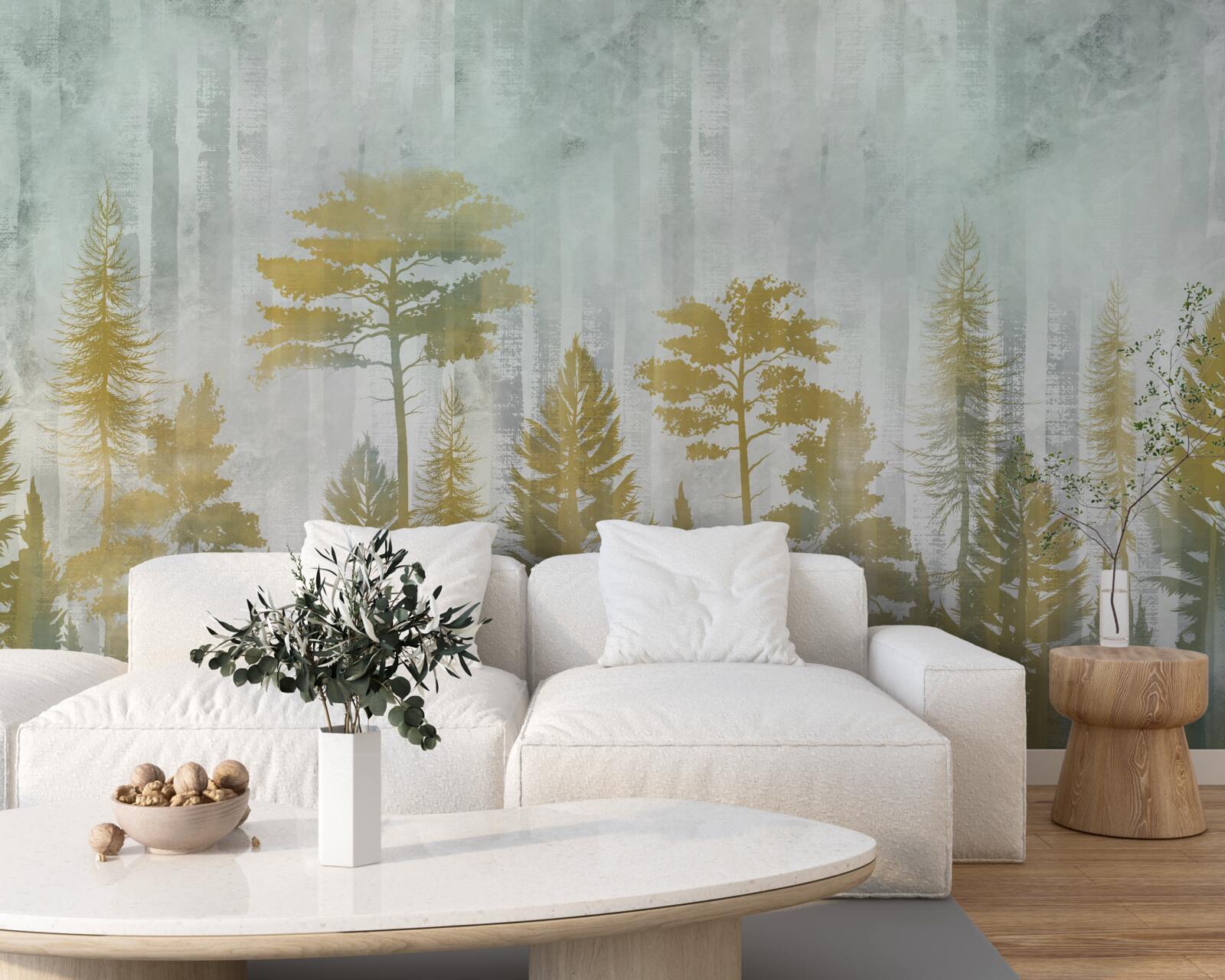 Fotobehang herfst in het bos gehuld in mist