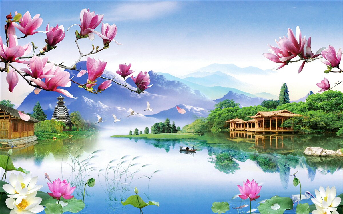 Fotobehang prachtig panoramisch uitzicht op het berglandschap en de rivierstroom