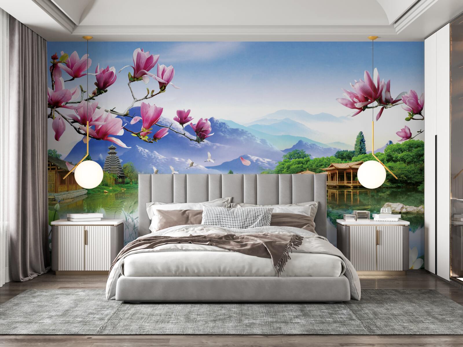 Fotobehang prachtig panoramisch uitzicht op het berglandschap en de rivierstroom