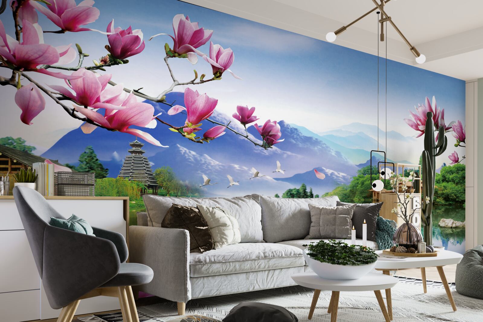 Fotobehang prachtig panoramisch uitzicht op het berglandschap en de rivierstroom