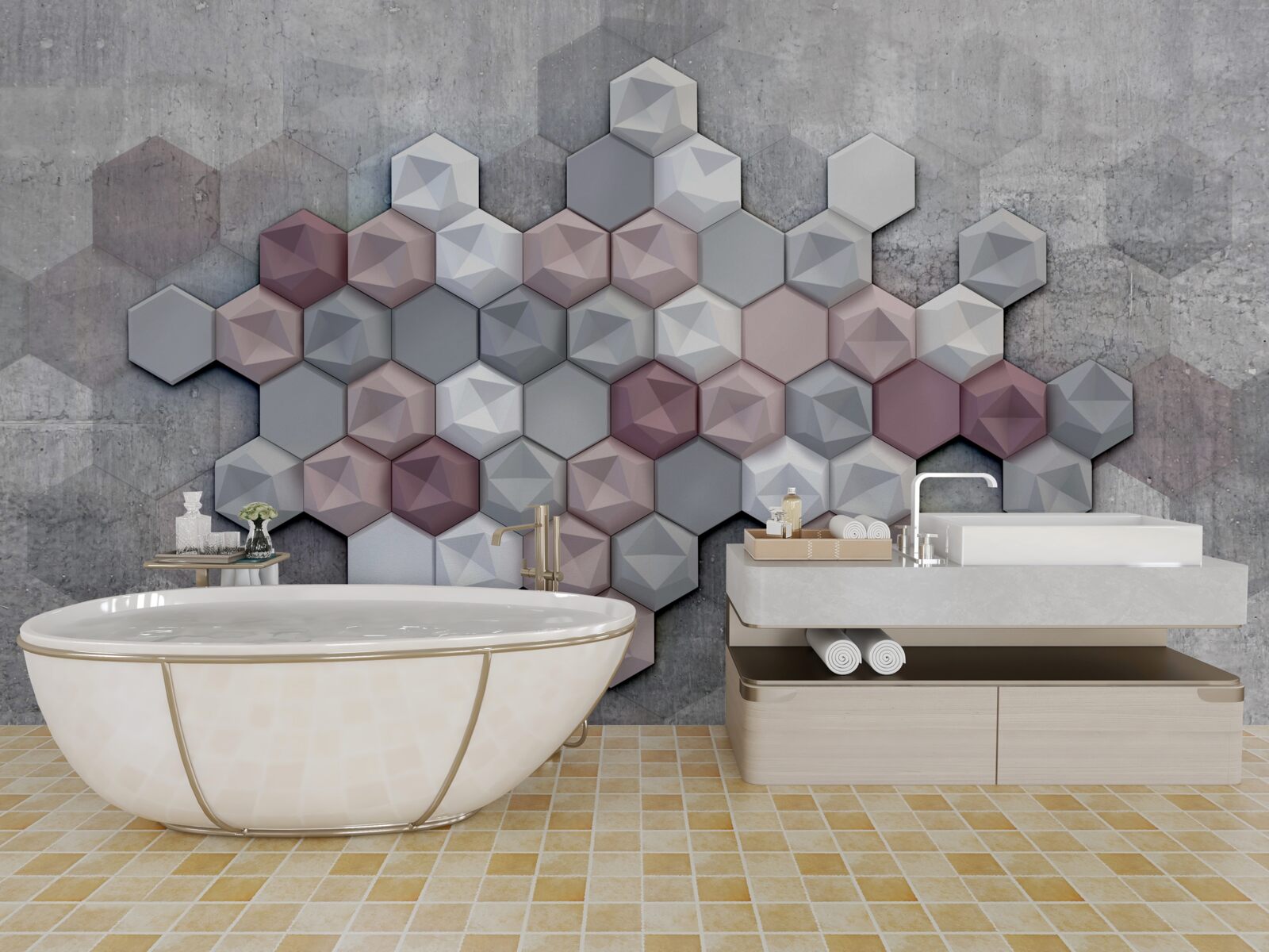 Fotobehang celstructuur gevormd door vijfhoeken