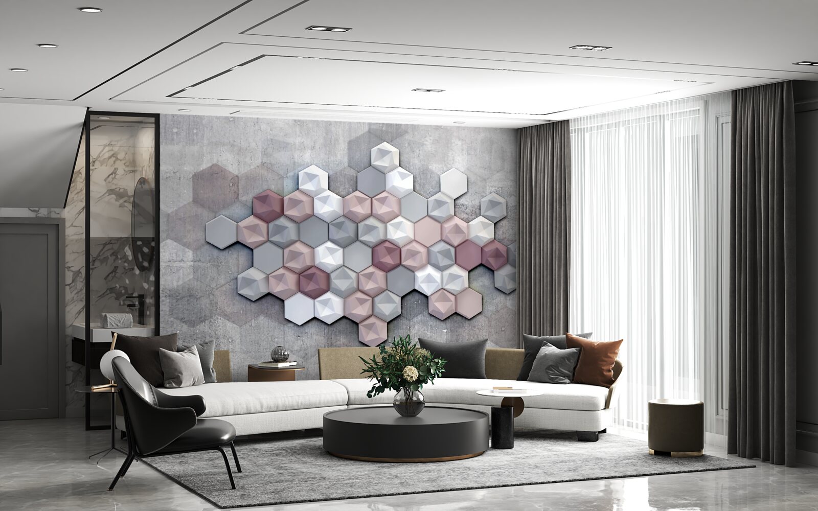 Fotobehang celstructuur gevormd door vijfhoeken