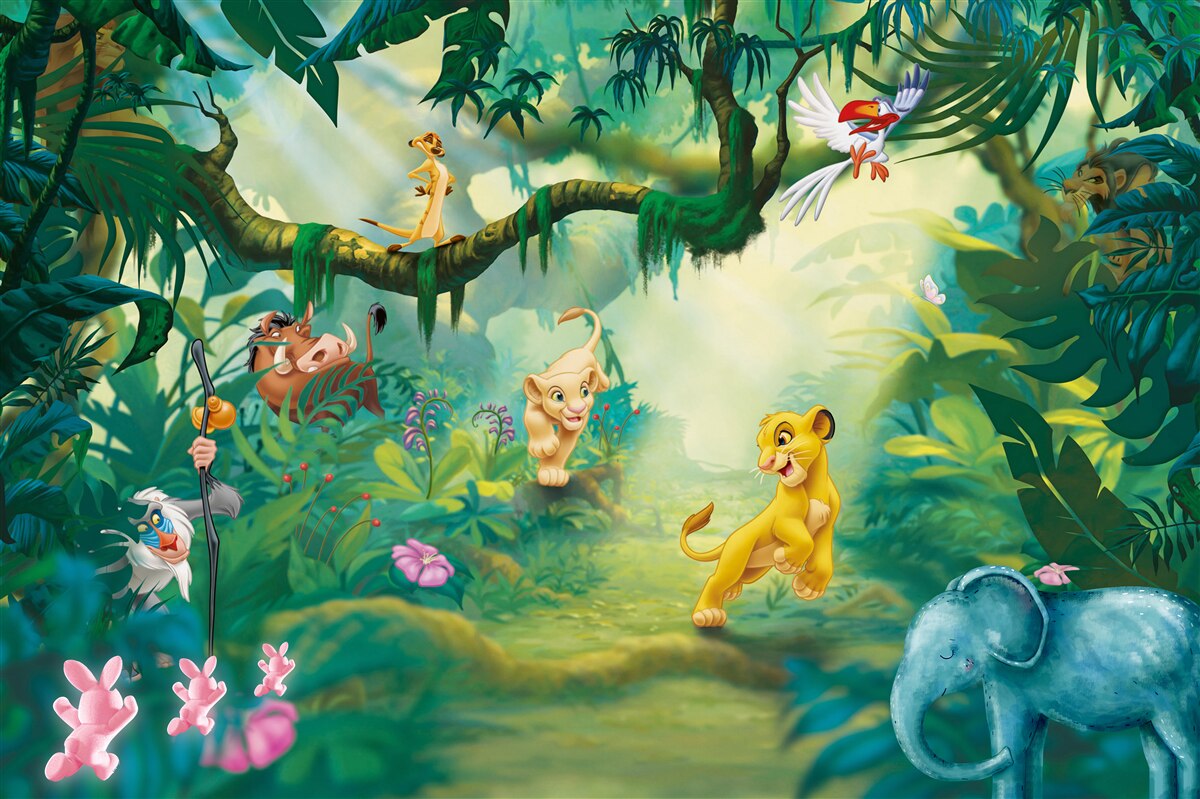 Fotobehang de leeuwenkoning leeft in de jungle met zijn vrienden