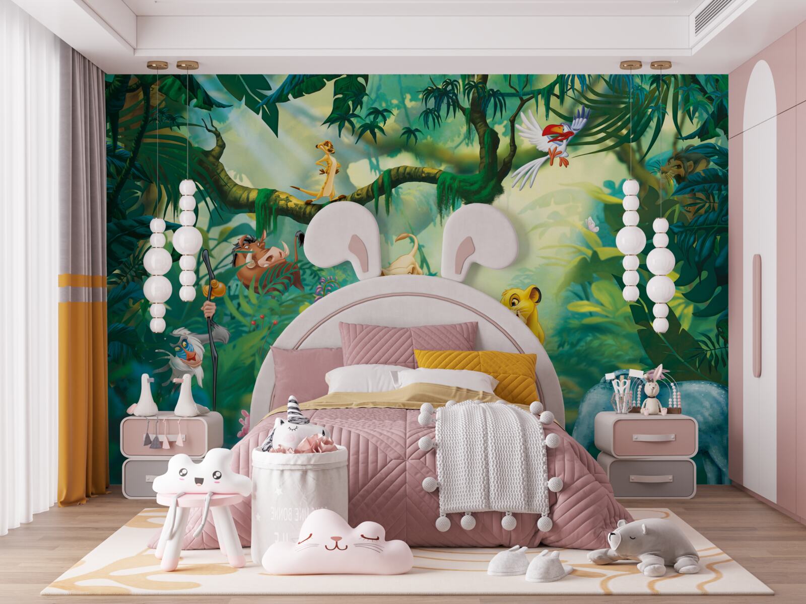 Fotobehang de leeuwenkoning leeft in de jungle met zijn vrienden