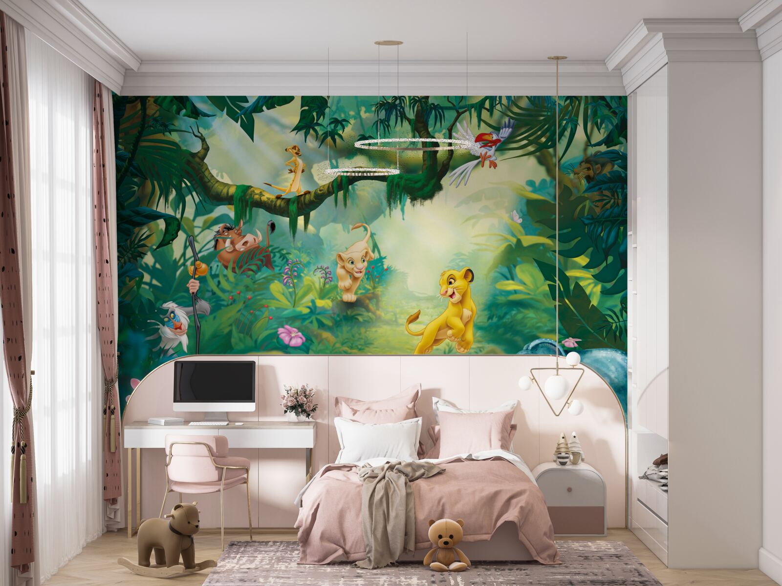 Fotobehang de leeuwenkoning leeft in de jungle met zijn vrienden