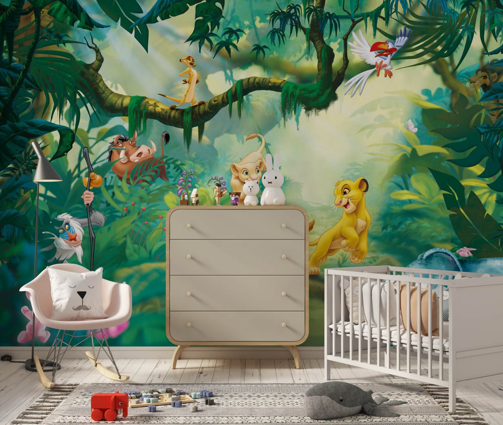 Fotobehang de leeuwenkoning leeft in de jungle met zijn vrienden