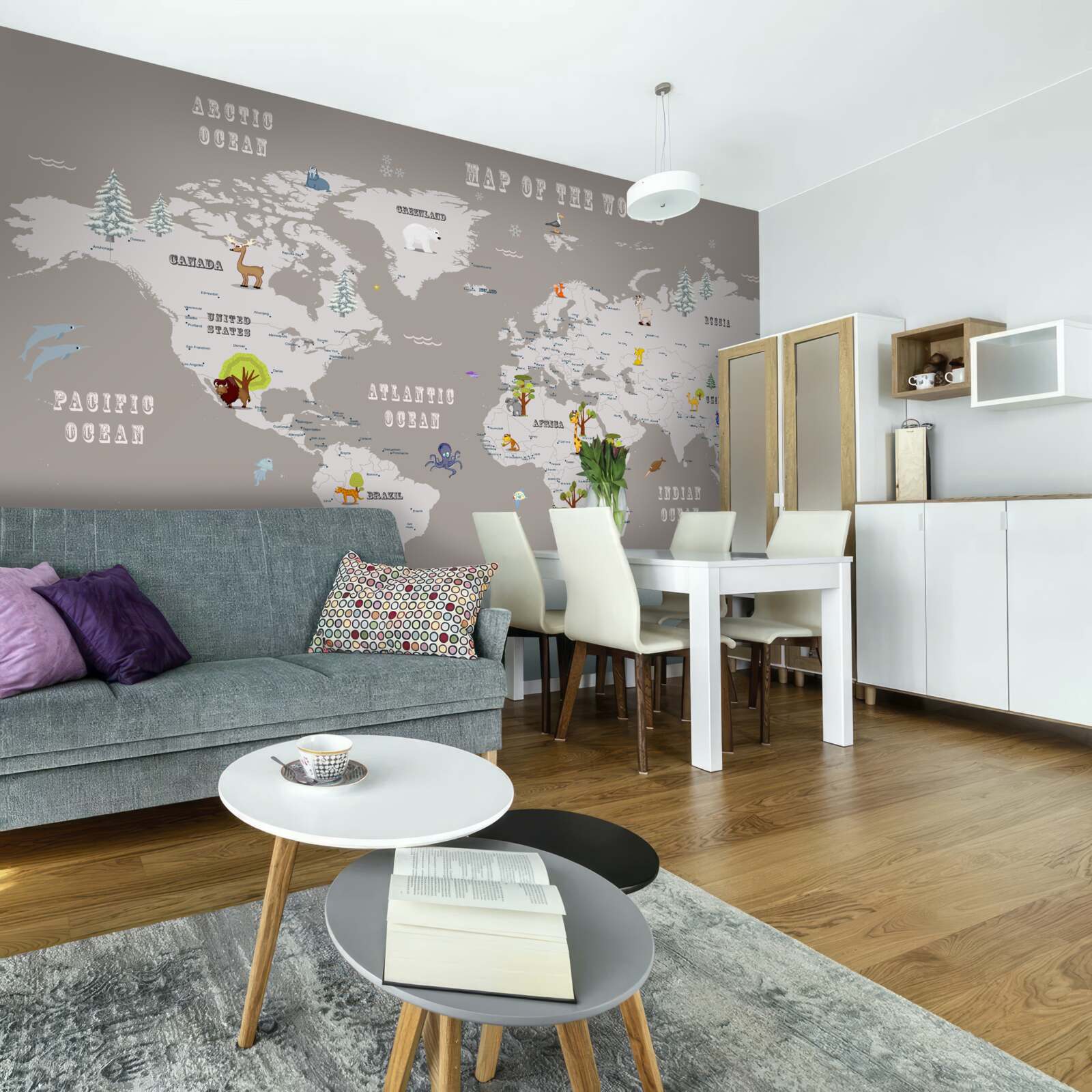 Fotobehang dieren in de geografische atlas van de planeet