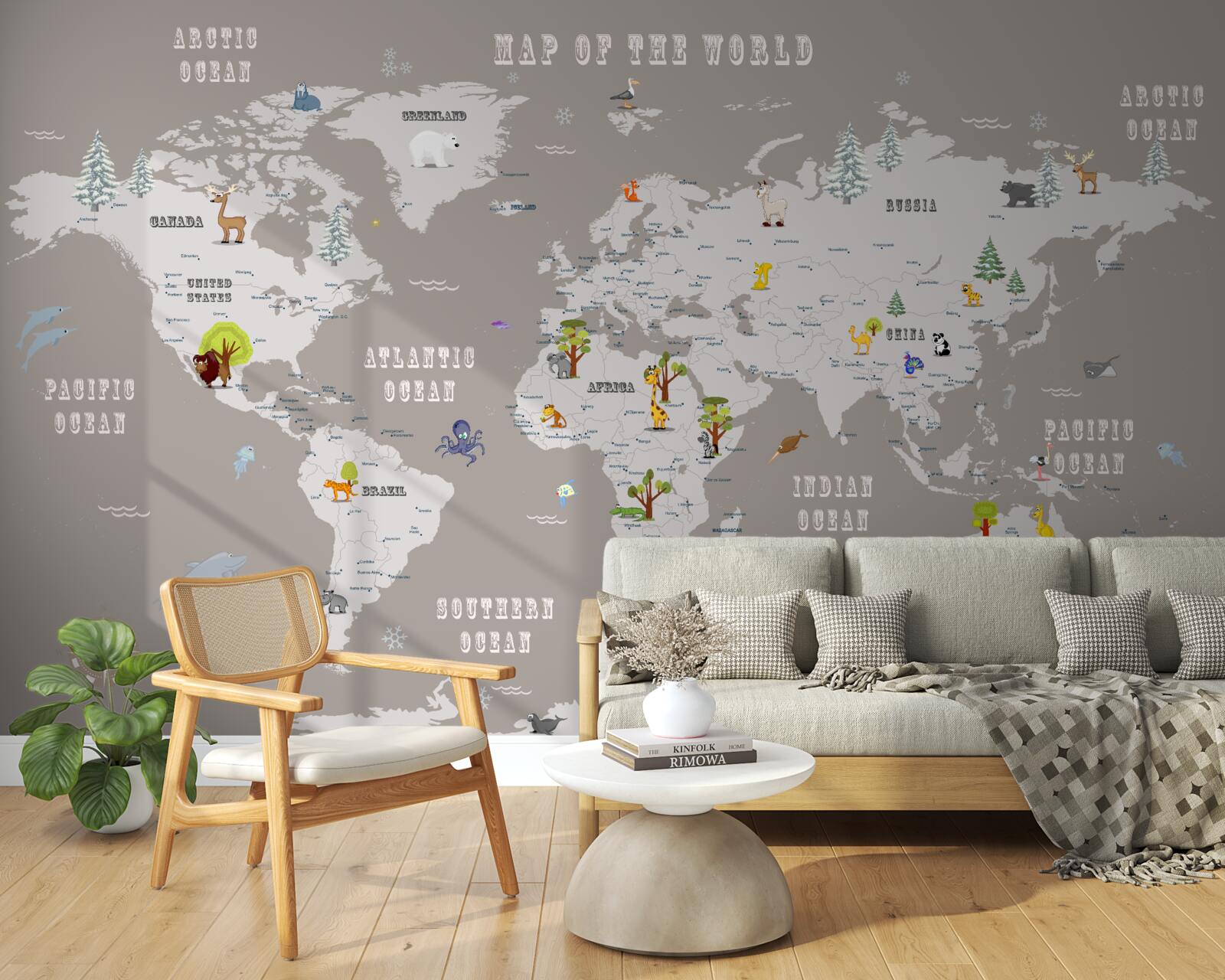 Fotobehang dieren in de geografische atlas van de planeet