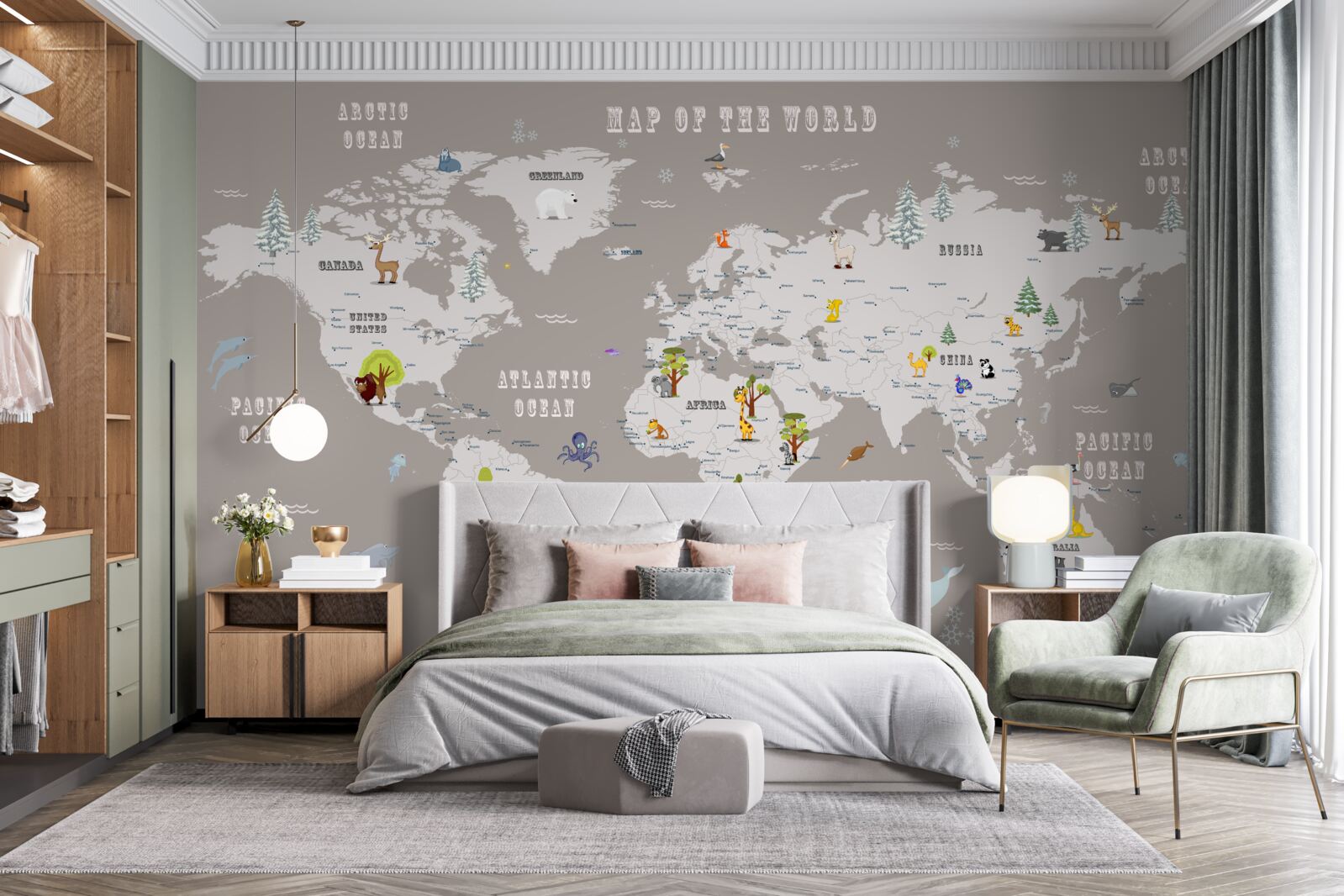 Fotobehang dieren in de geografische atlas van de planeet