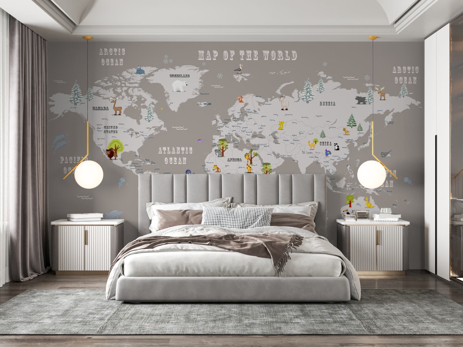 Fotobehang dieren in de geografische atlas van de planeet