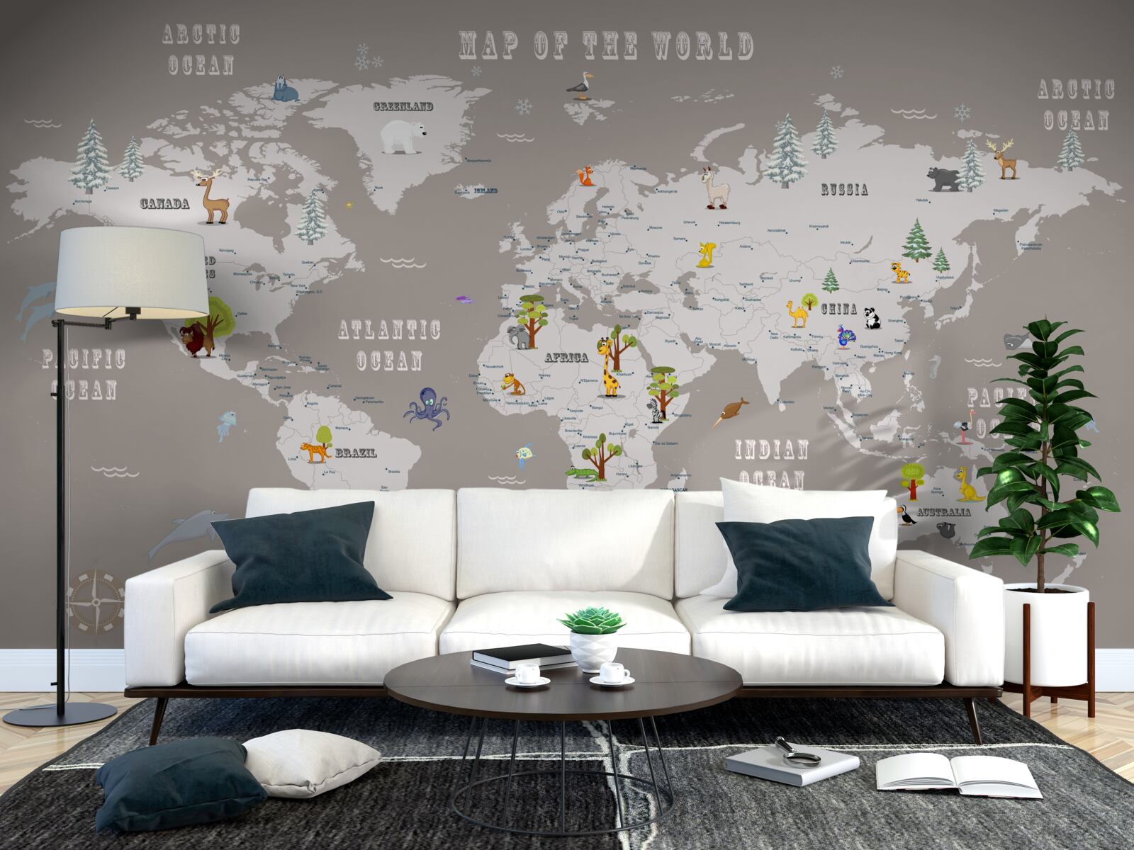 Fotobehang dieren in de geografische atlas van de planeet