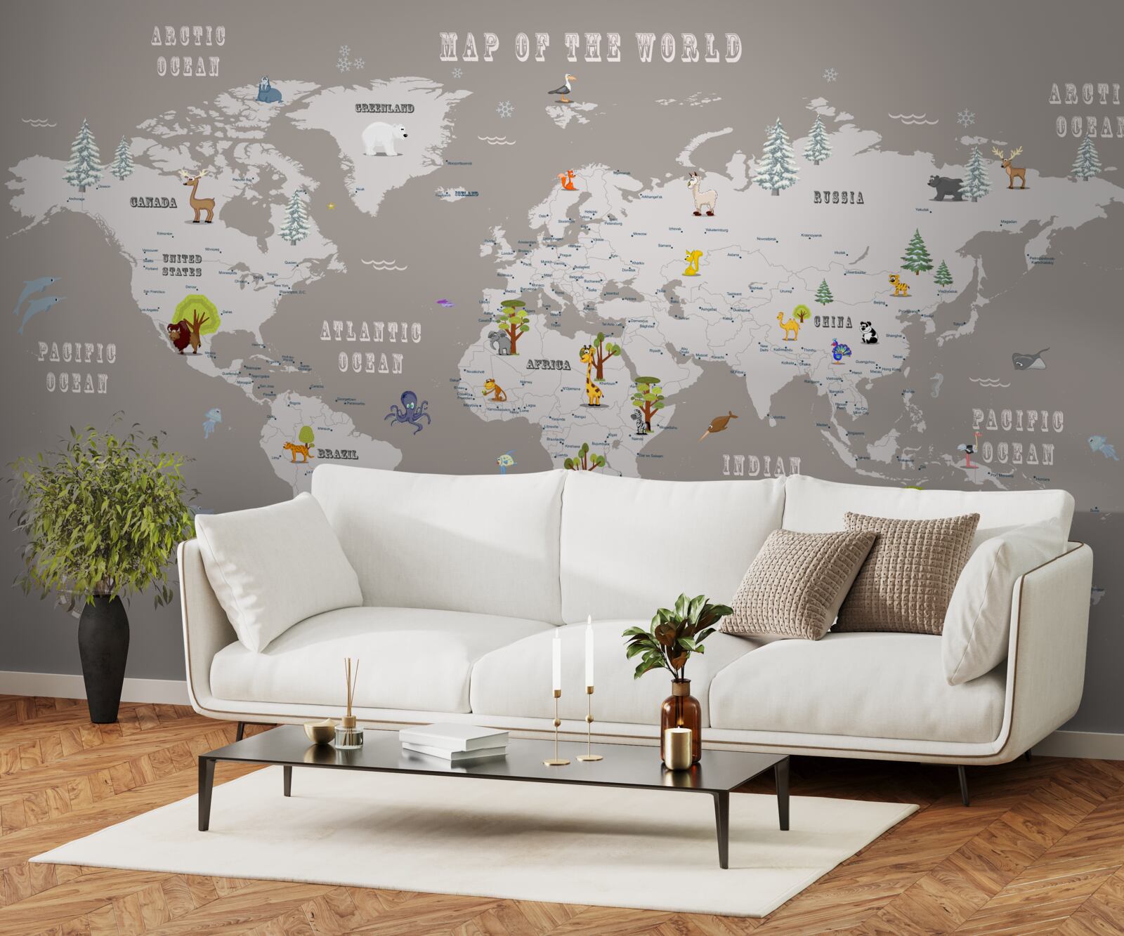 Fotobehang dieren in de geografische atlas van de planeet