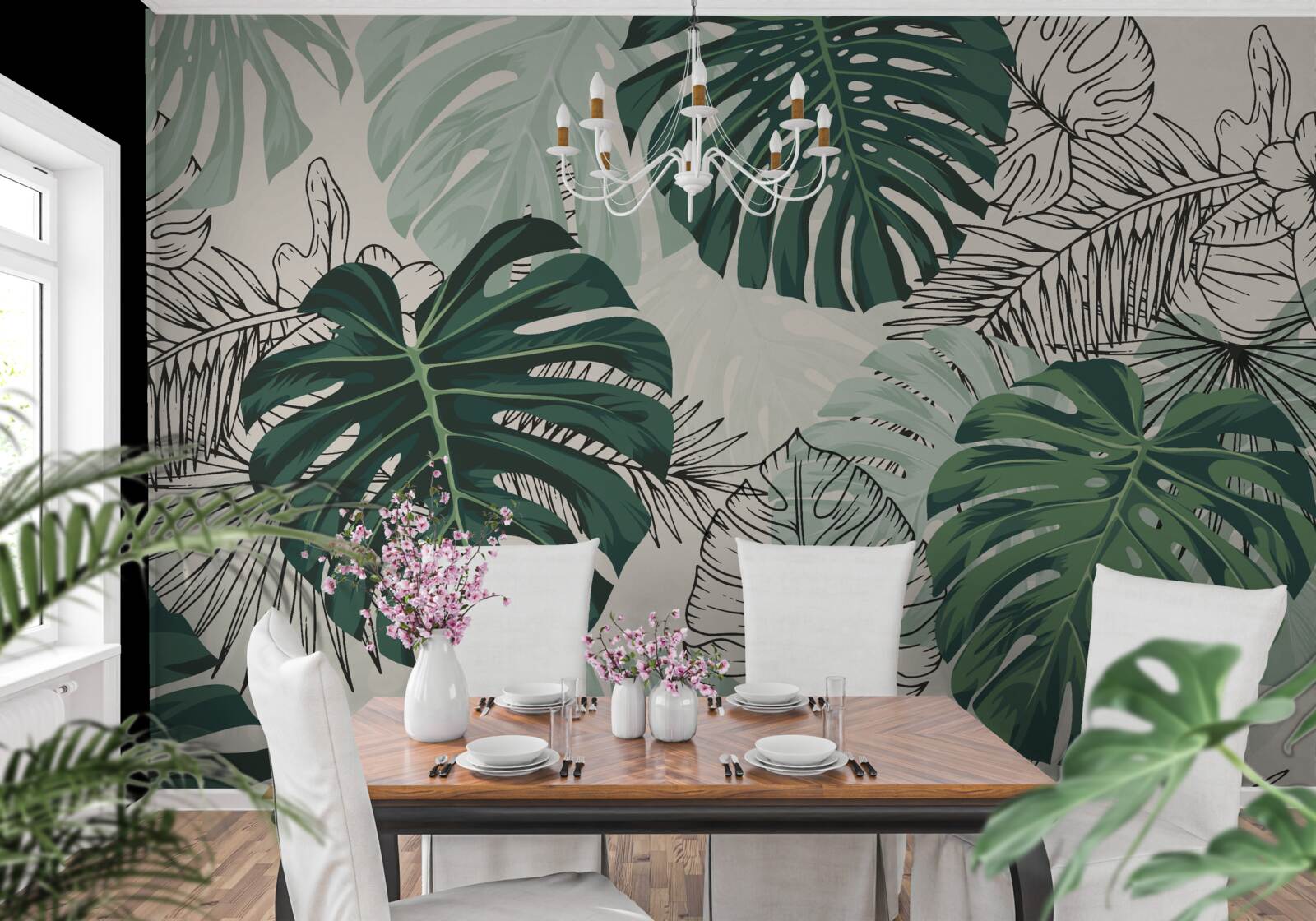 Fotobehang monsterabladeren met textuur zijn majestueus