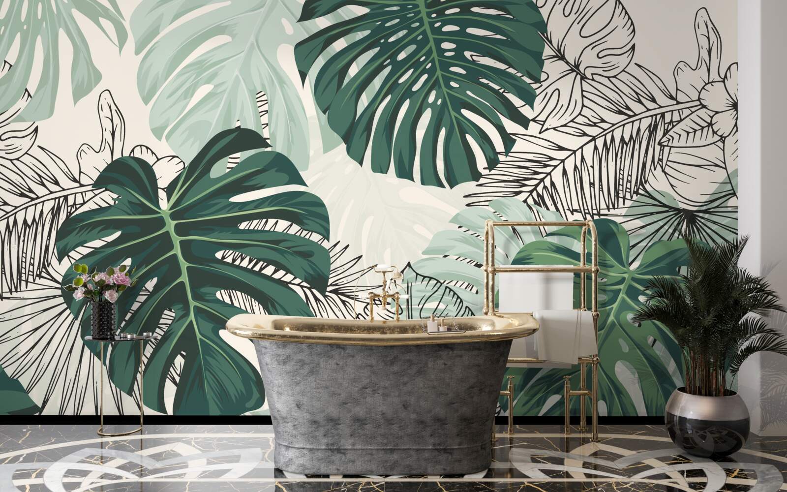 Fotobehang monsterabladeren met textuur zijn majestueus