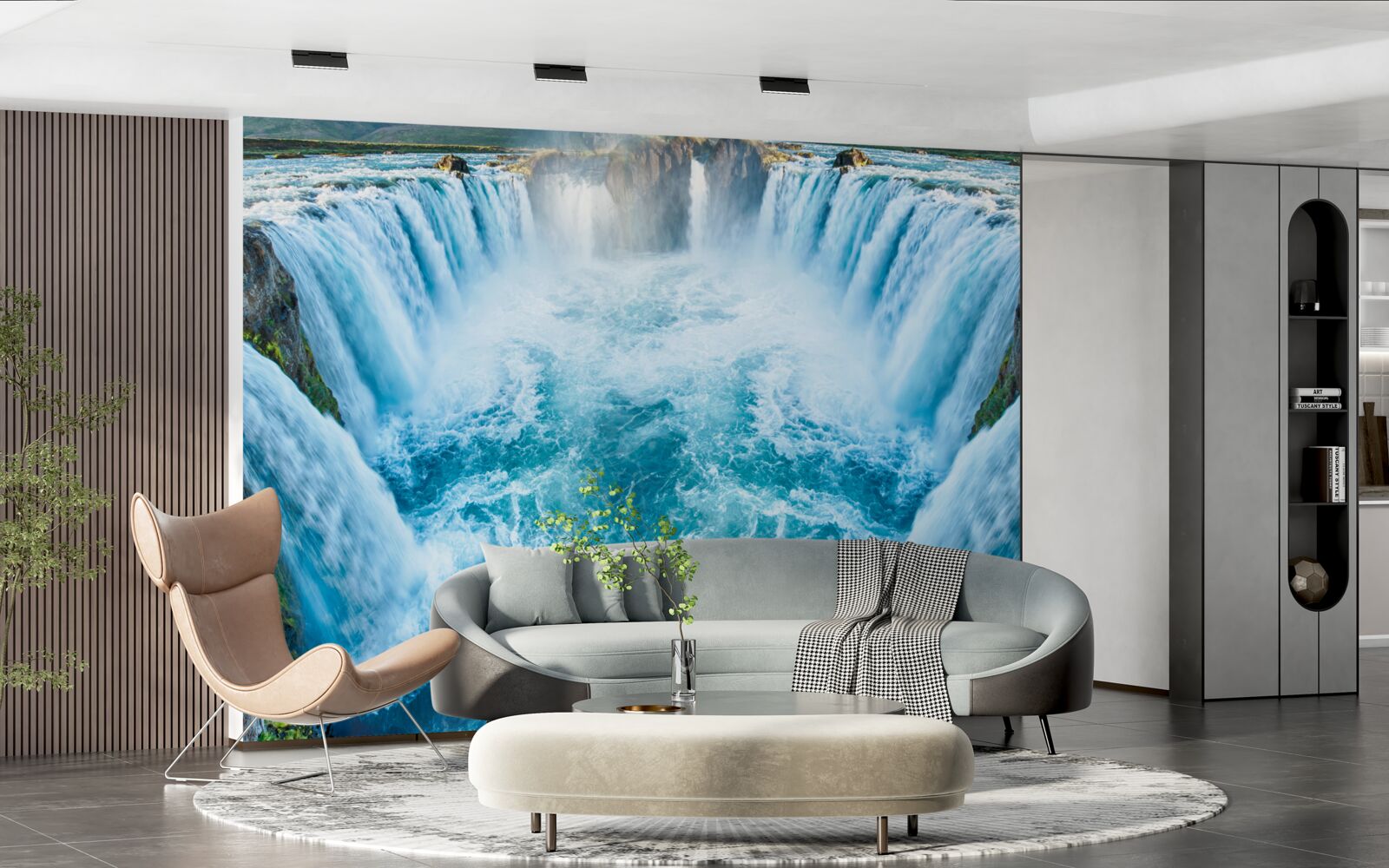 Fotobehang een reeks watervallen die in de rivier storten