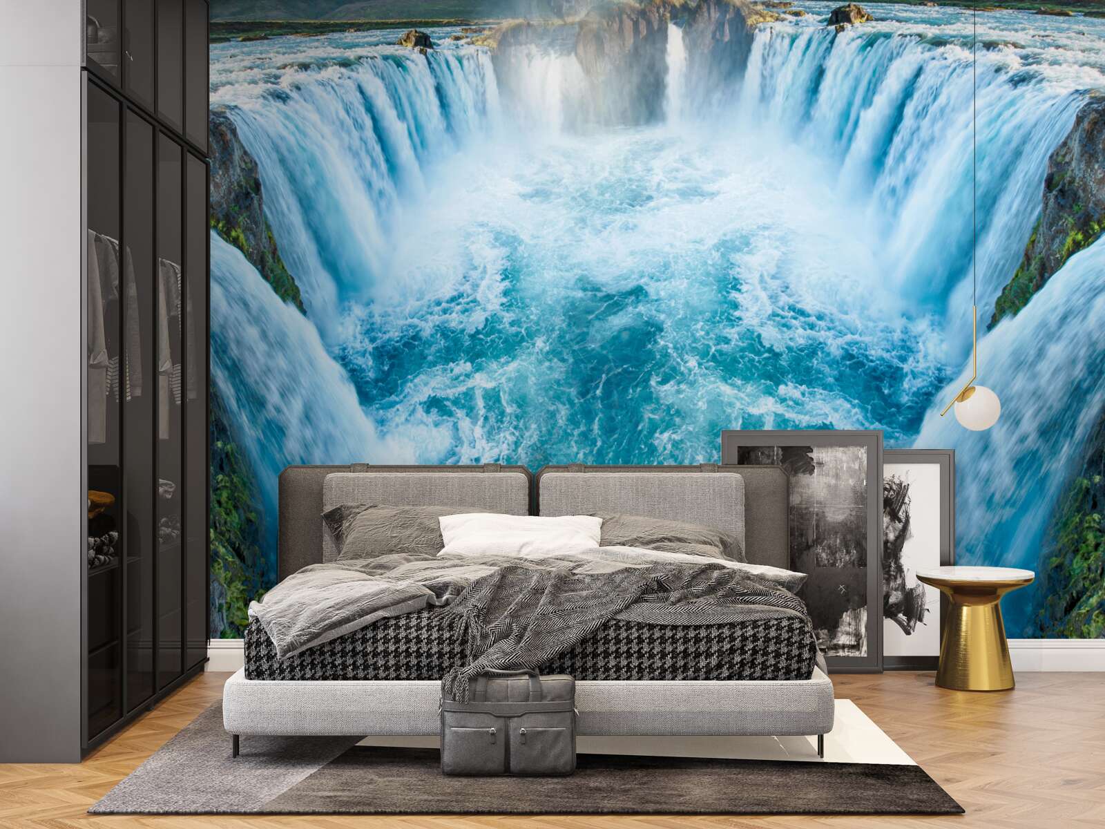 Fotobehang een reeks watervallen die in de rivier storten