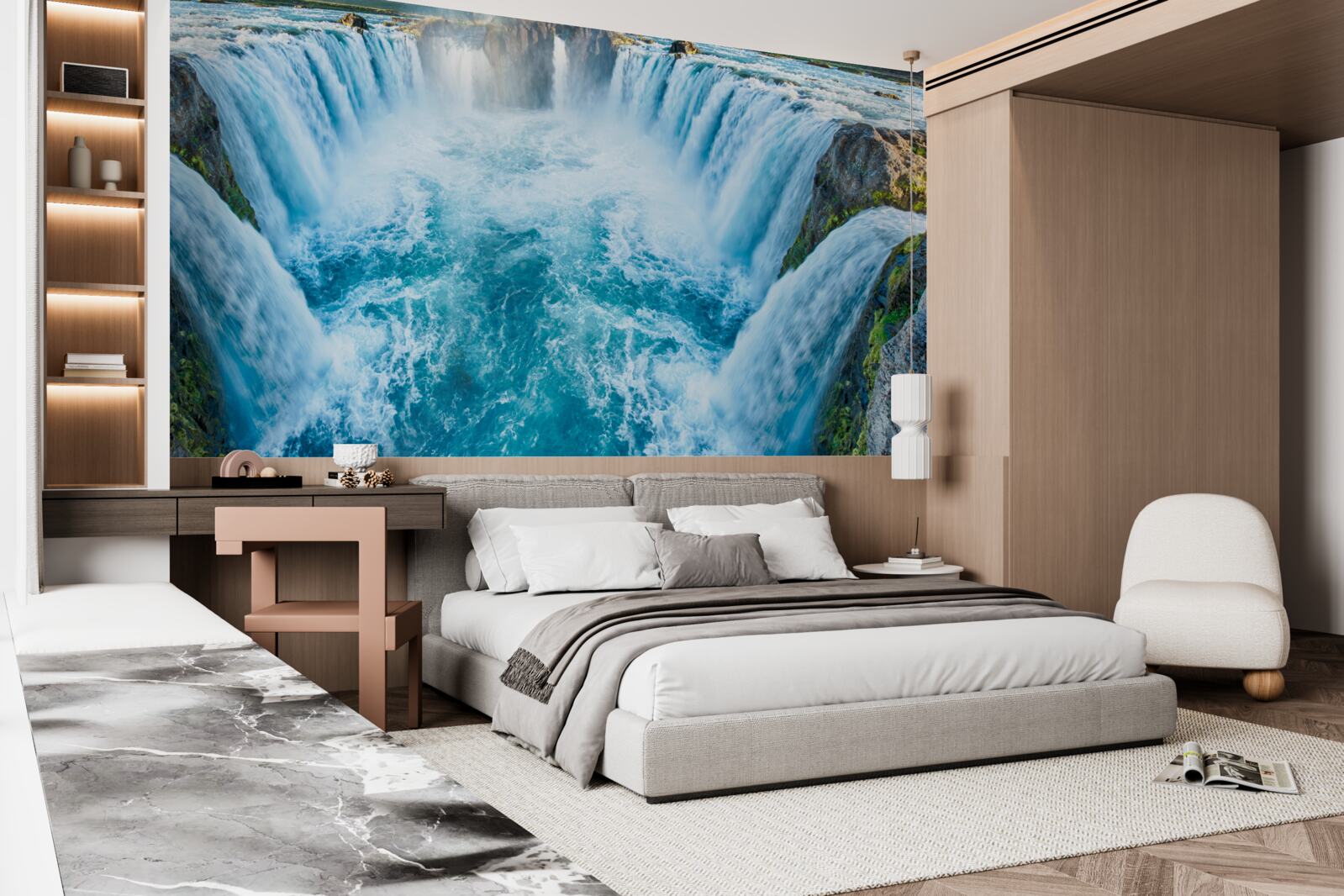 Fotobehang een reeks watervallen die in de rivier storten