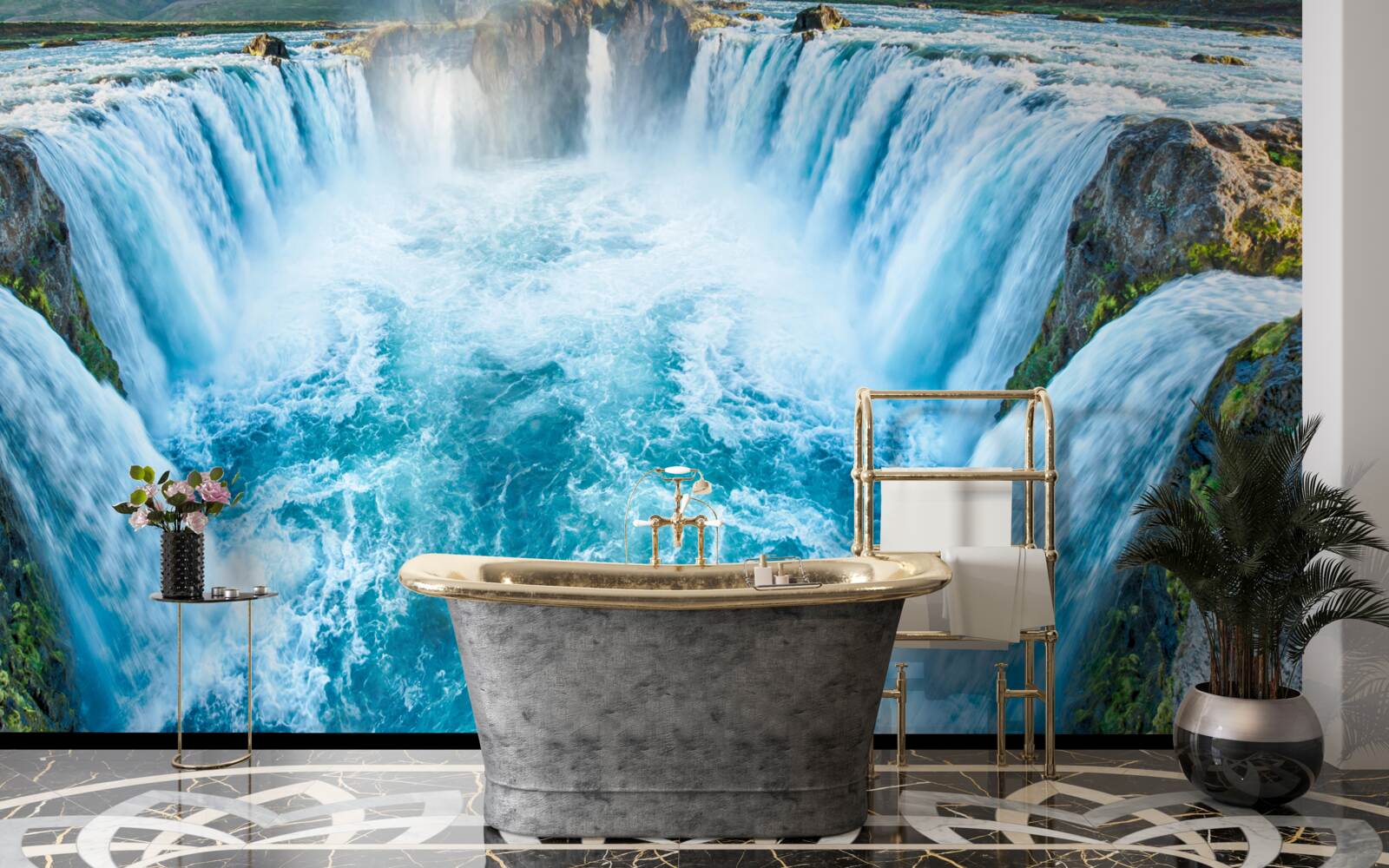 Fotobehang een reeks watervallen die in de rivier storten