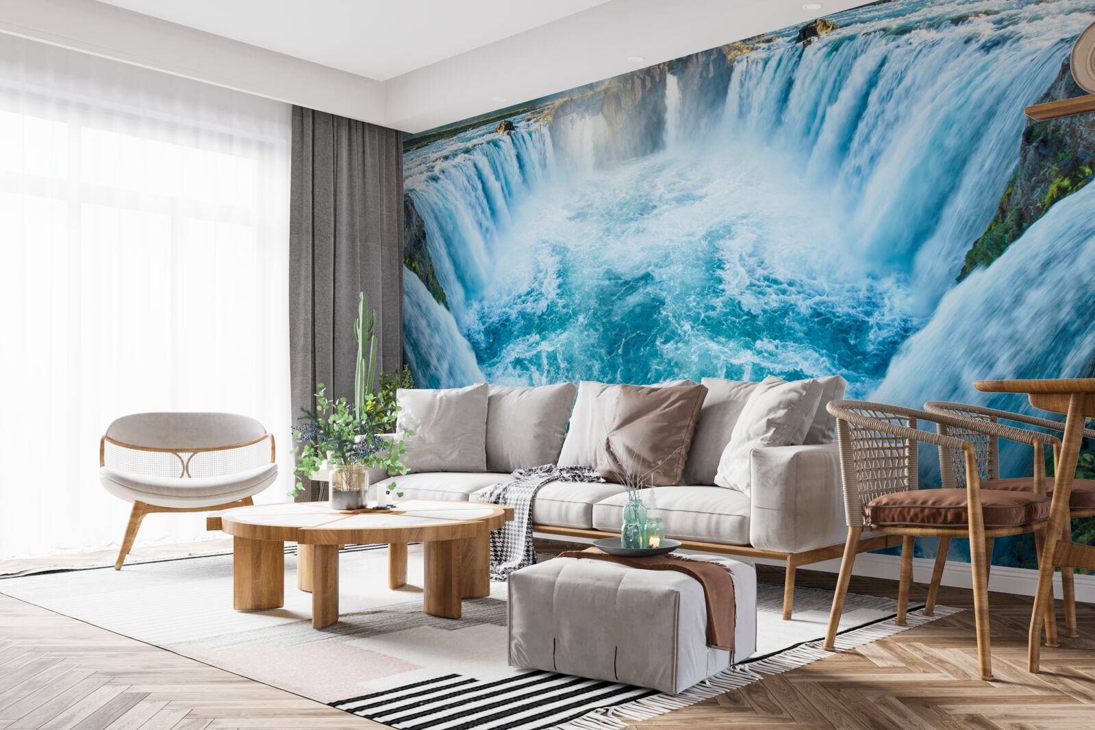 Fotobehang een reeks watervallen die in de rivier storten