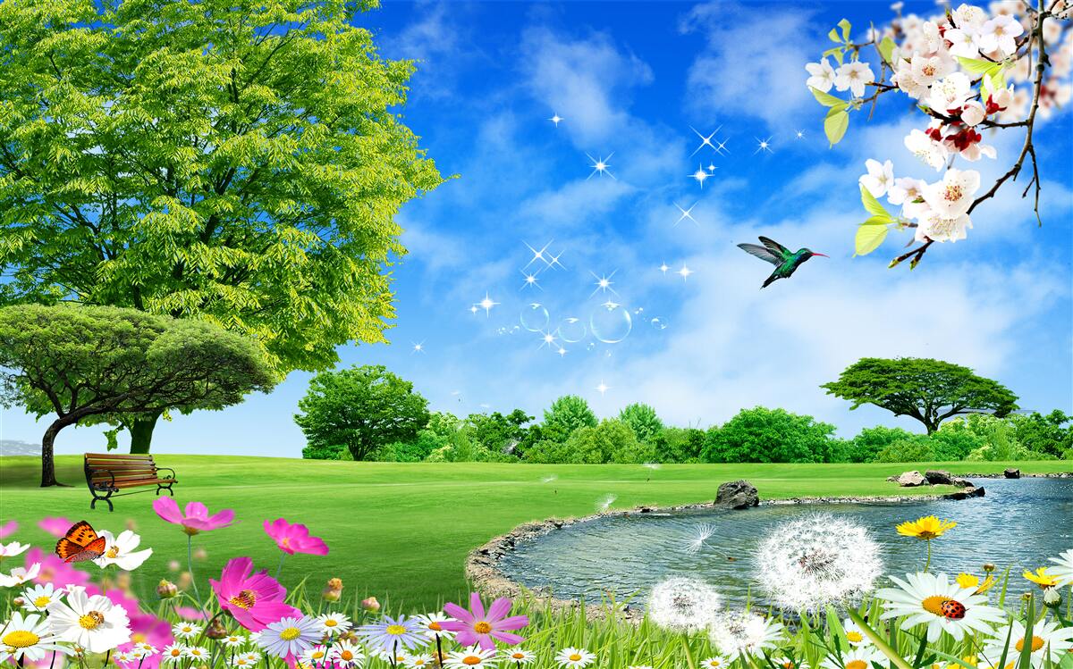 Fotobehang adembenemend panoramisch uitzicht over de zomer