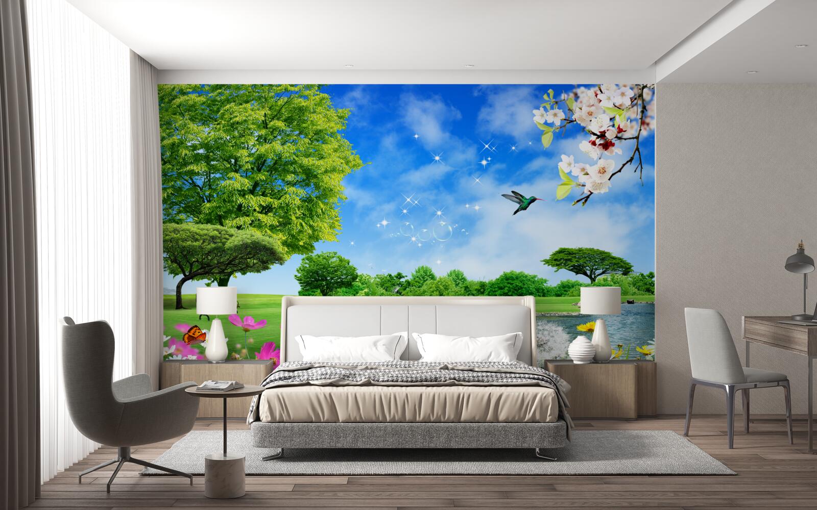 Fotobehang adembenemend panoramisch uitzicht over de zomer