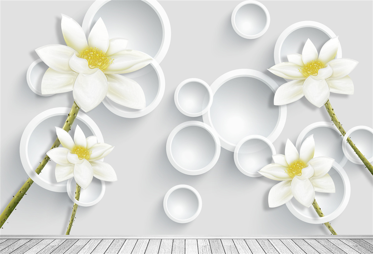 Fotobehang bloemen zijn wit met een geel hart