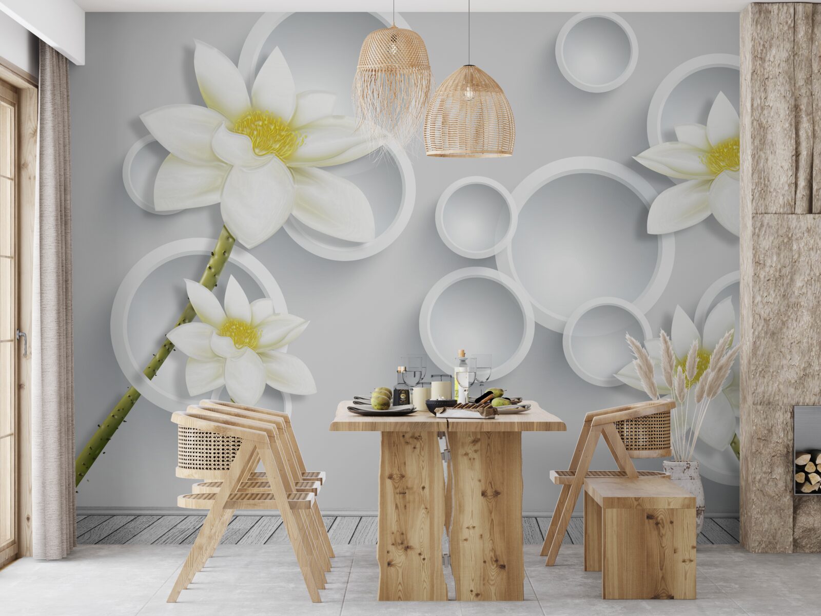 Fotobehang bloemen zijn wit met een geel hart