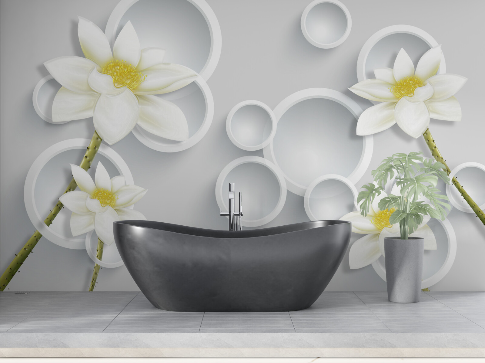 Fotobehang bloemen zijn wit met een geel hart