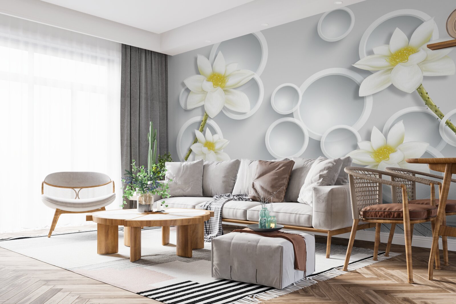 Fotobehang bloemen zijn wit met een geel hart