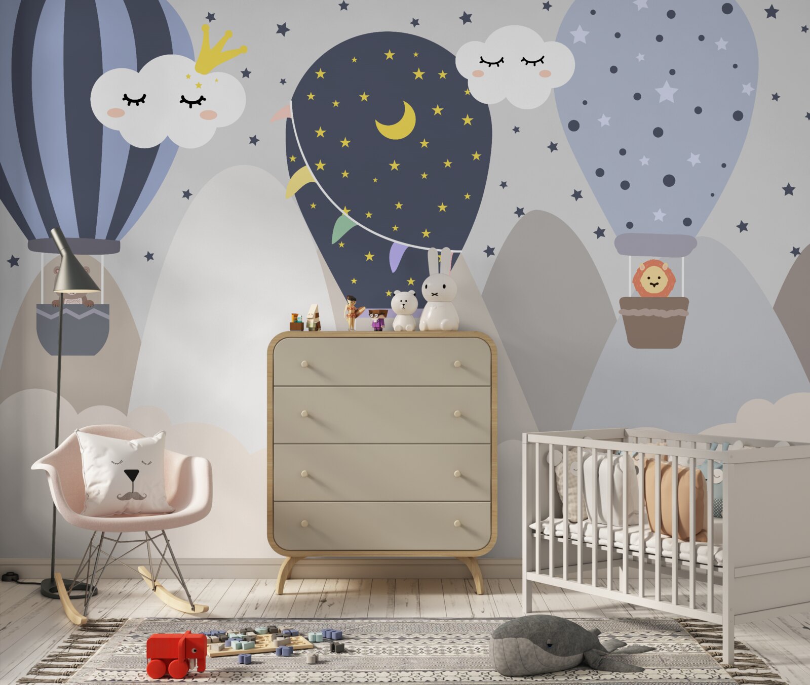 Fotobehang dieren die in ballonnen vliegen