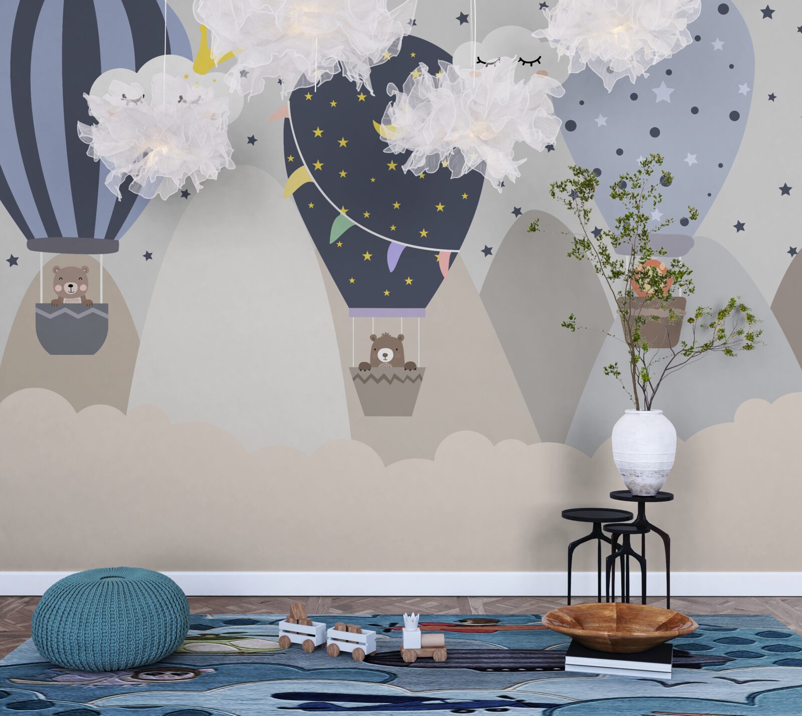 Fotobehang dieren die in ballonnen vliegen