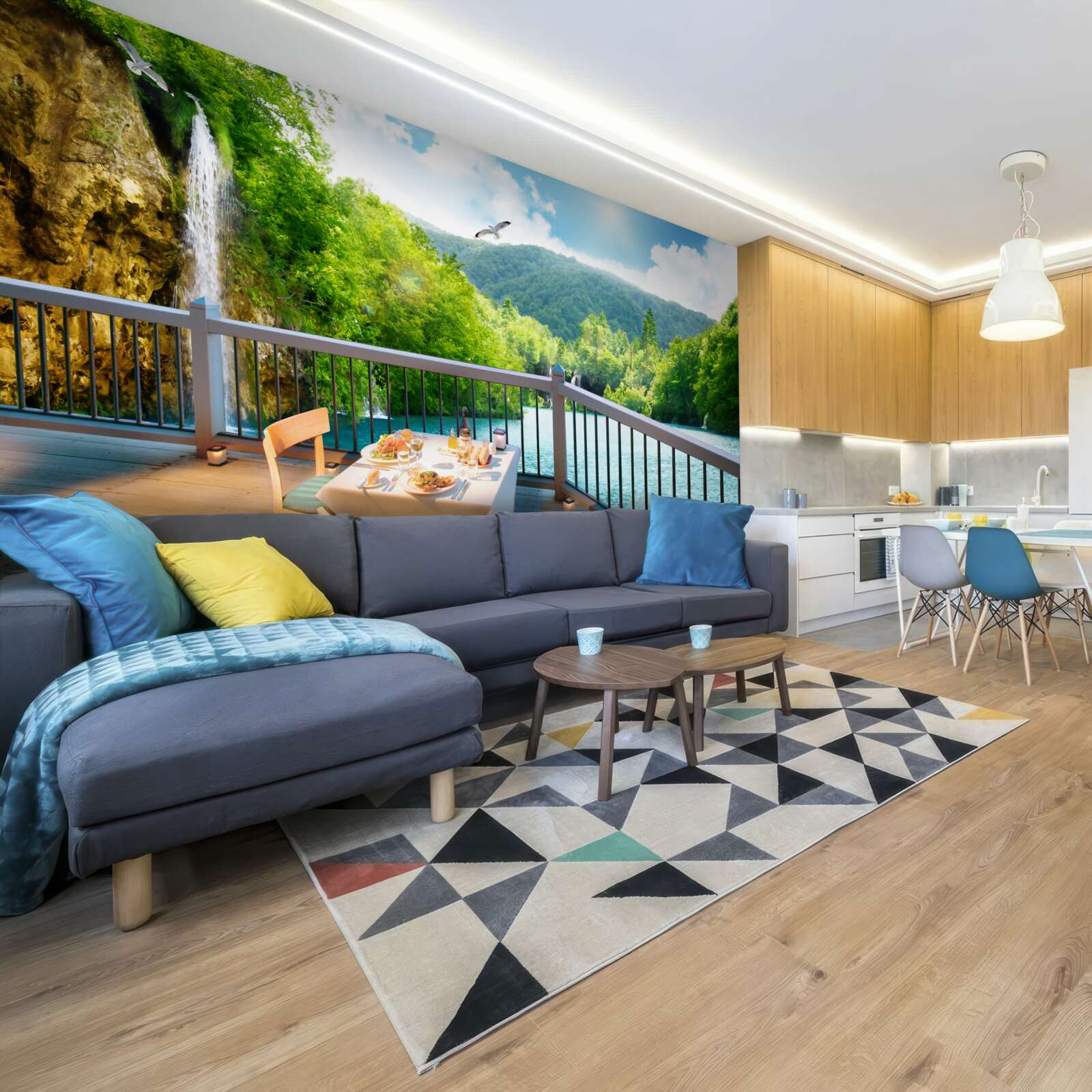 Fotobehang Ontbijt met prachtig landschap