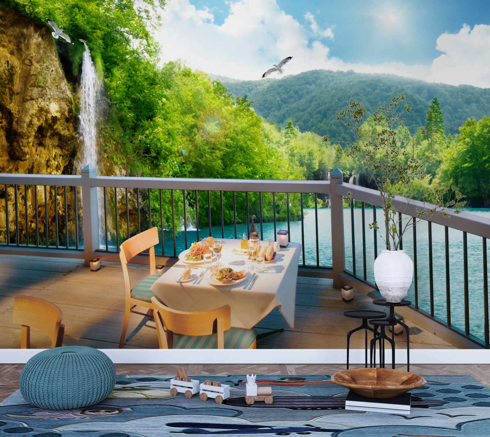 Fotobehang Ontbijt met prachtig landschap