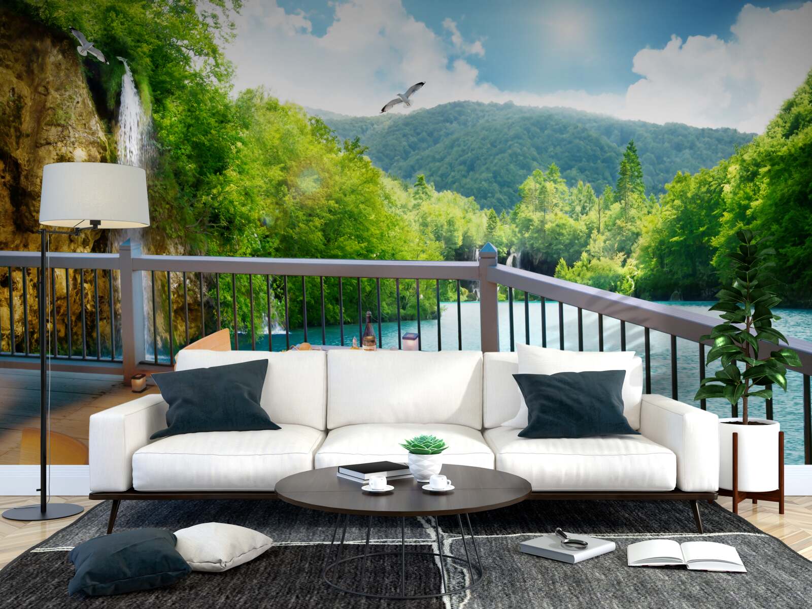 Fotobehang Ontbijt met prachtig landschap