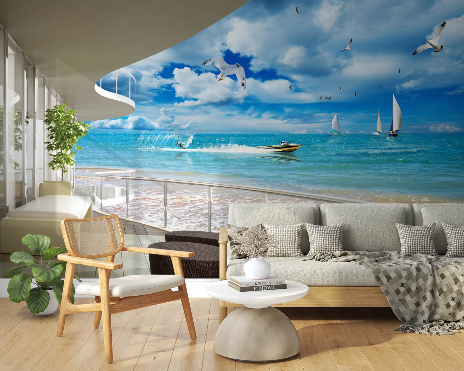 Fotobehang uitzicht op zee en moderne gazebo