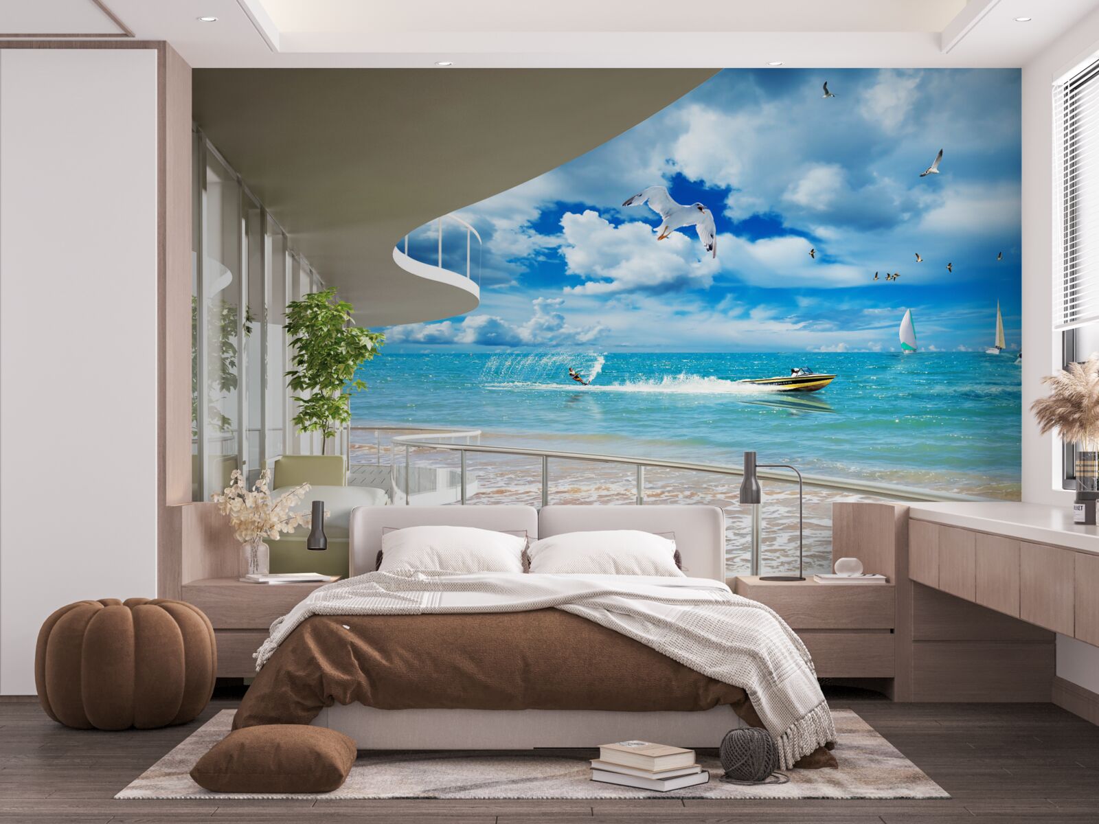Fotobehang uitzicht op zee en moderne gazebo