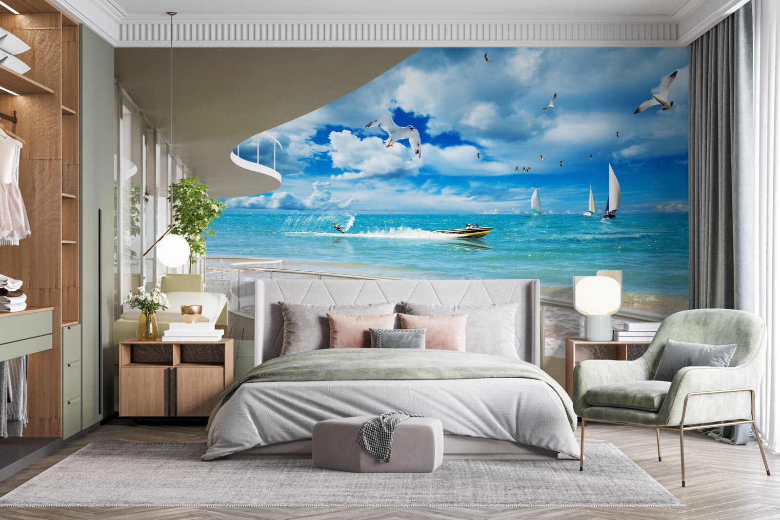 Fotobehang uitzicht op zee en moderne gazebo