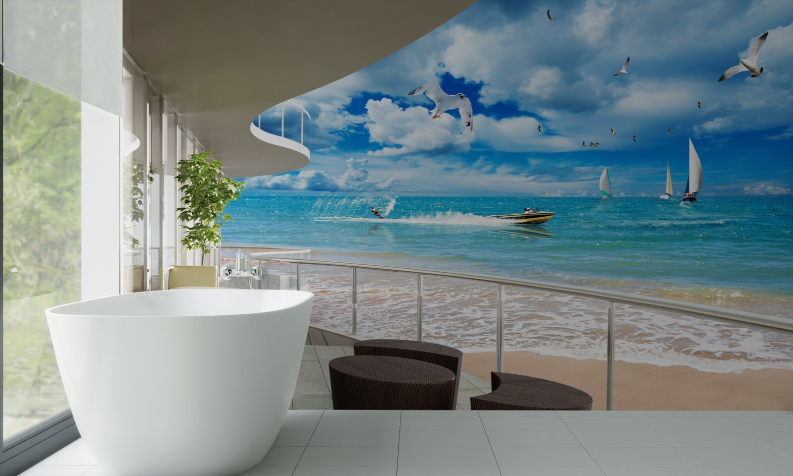 Fotobehang uitzicht op zee en moderne gazebo