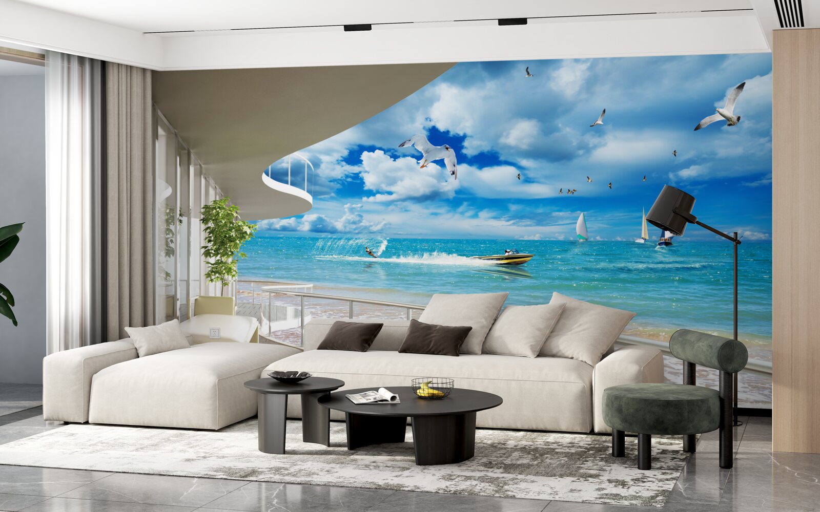 Fotobehang uitzicht op zee en moderne gazebo