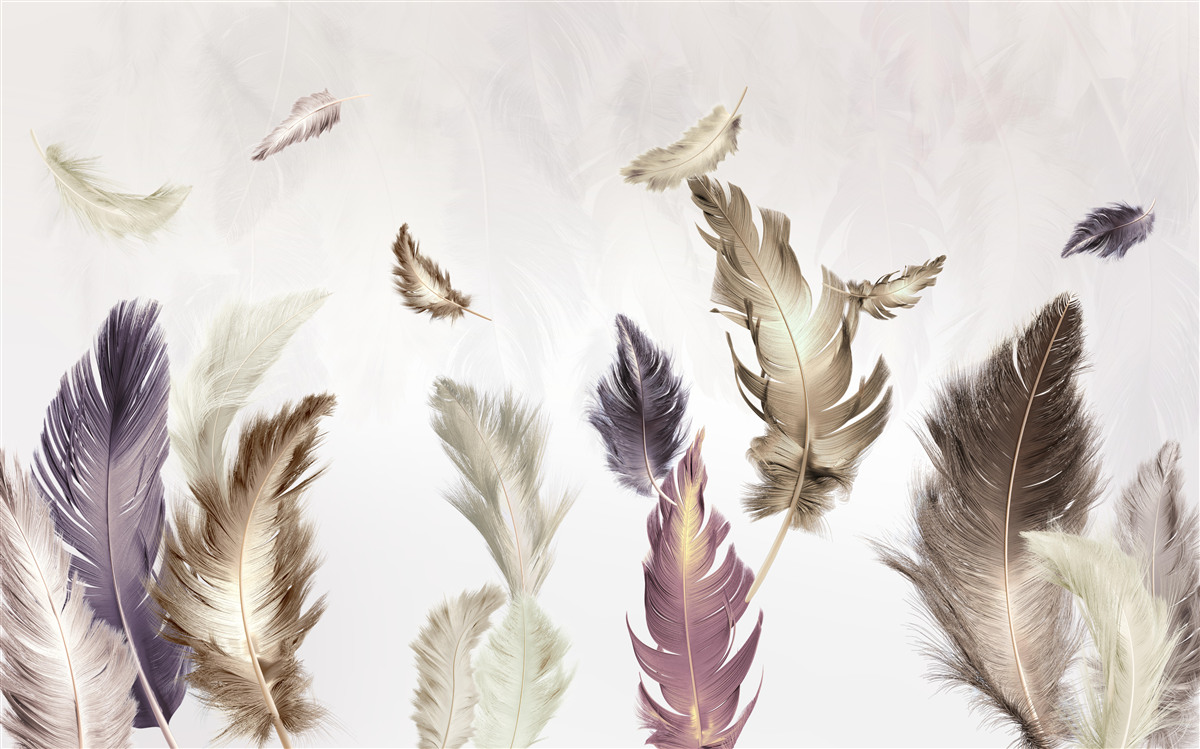 Fotobehang romige veertinten