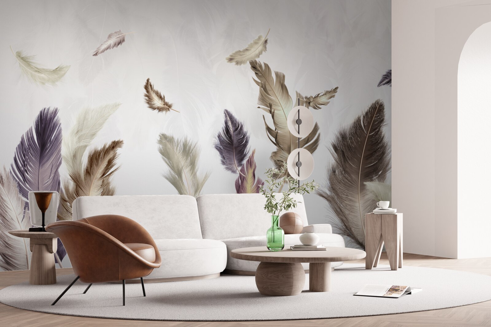 Fotobehang romige veertinten