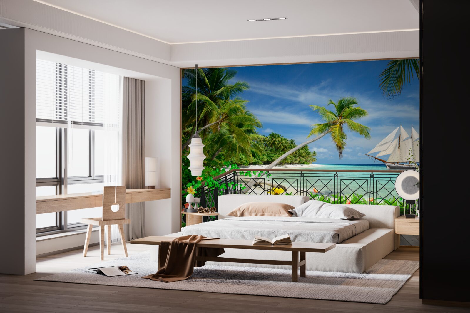 Fotobehang zeekust met balkon