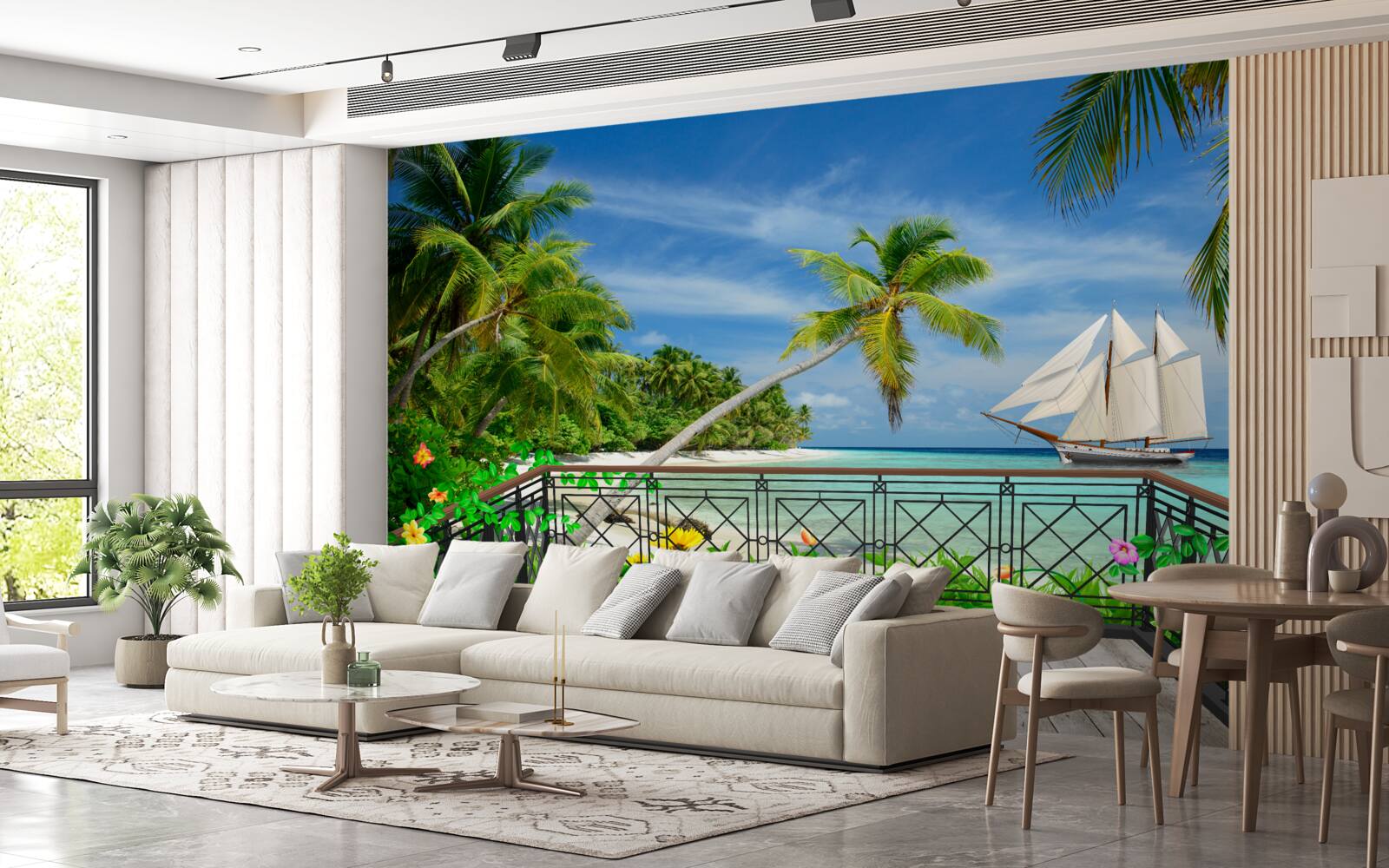 Fotobehang zeekust met balkon