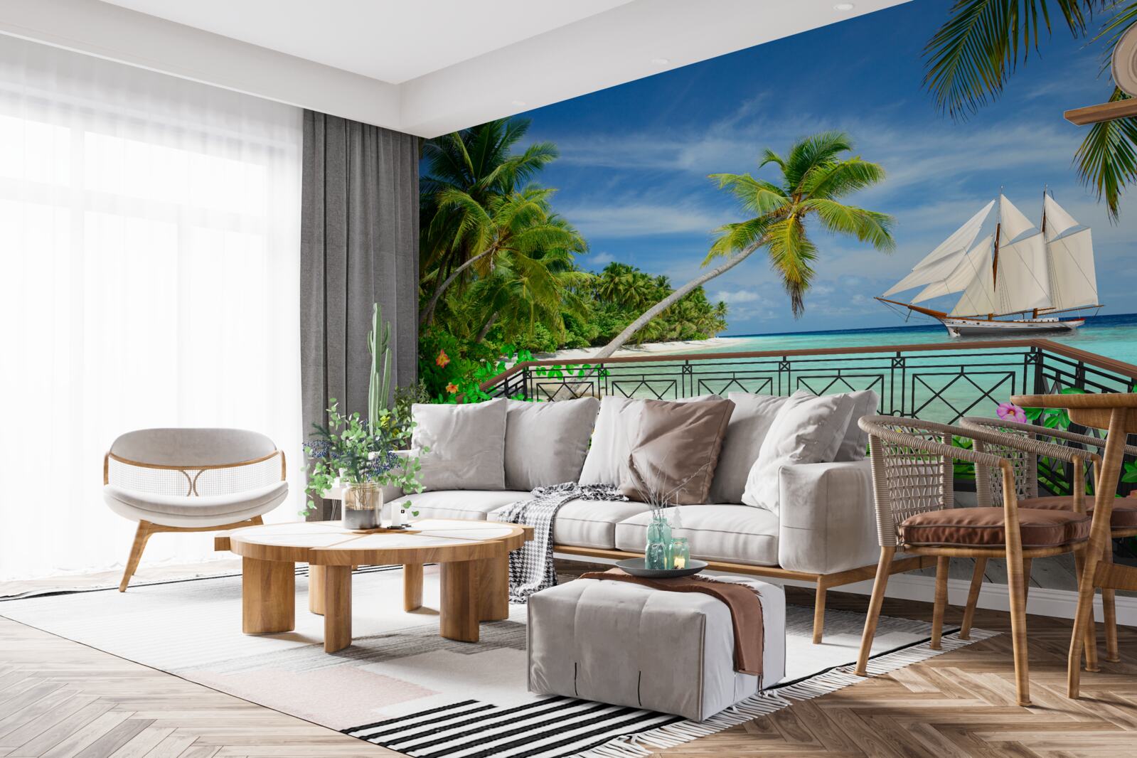 Fotobehang zeekust met balkon