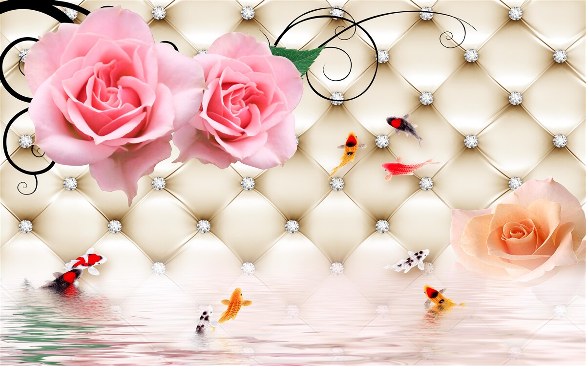 Fotobehang vlinders en rozen over de vitale elementen