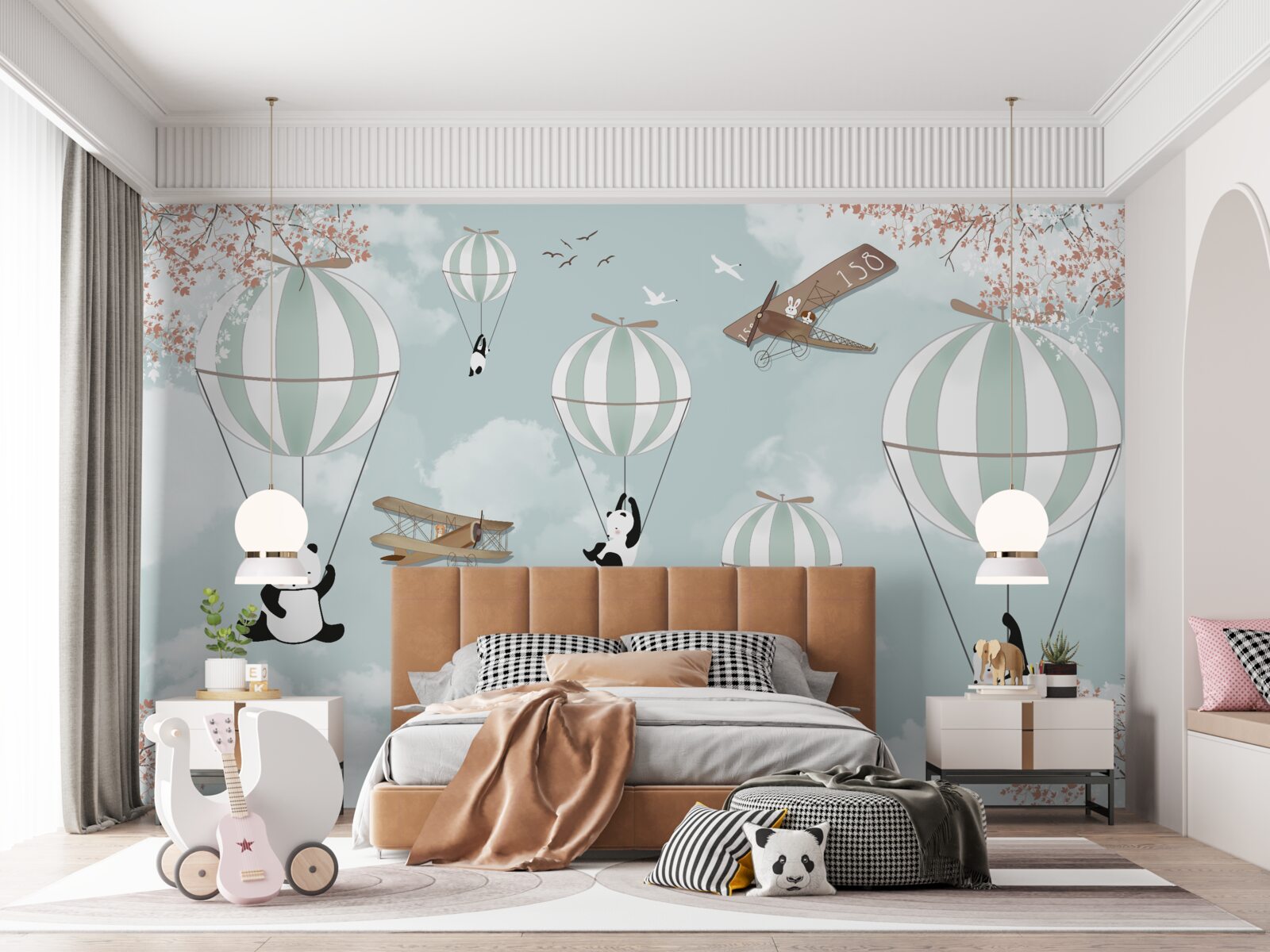 Fotobehang ballonnen met panda's