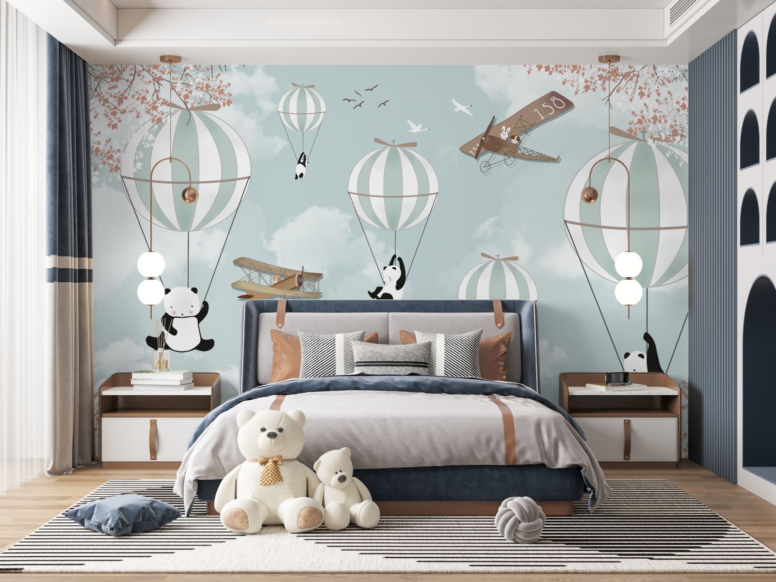 Fotobehang ballonnen met panda's